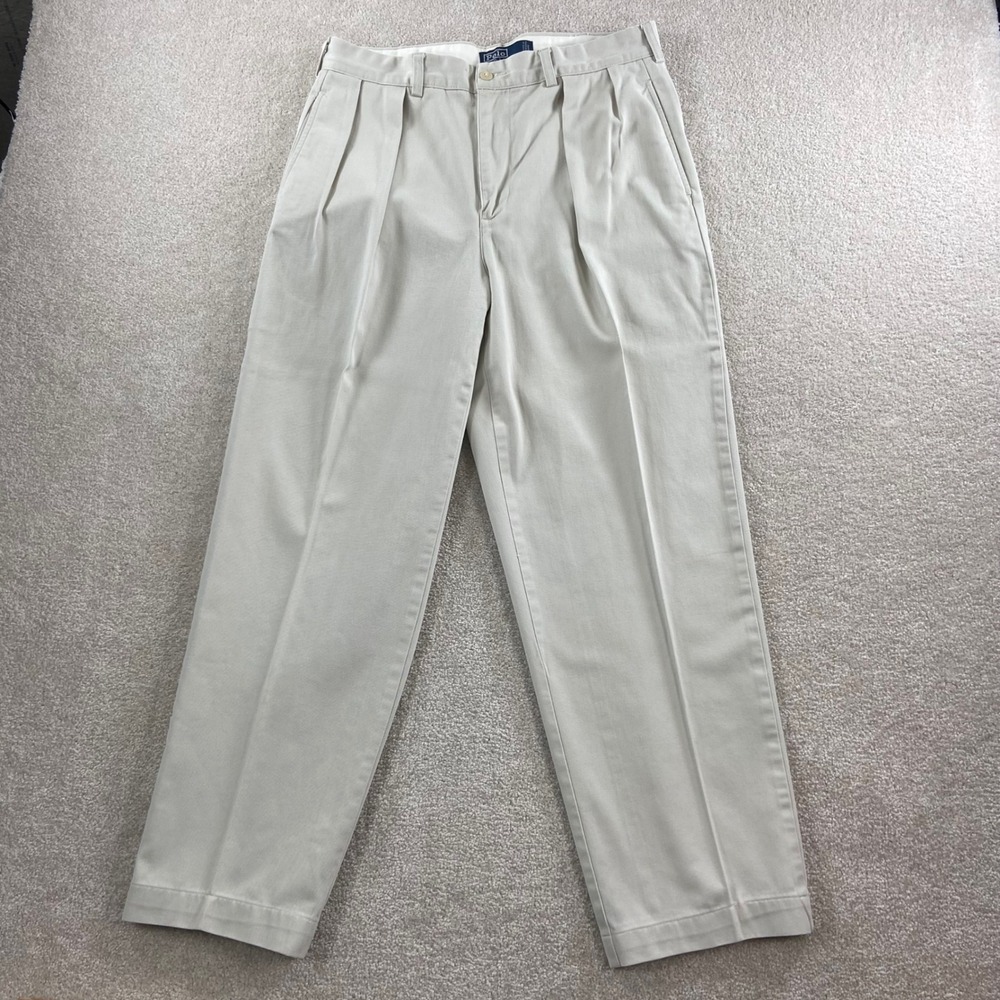 Vtg Polo Ralph Lauren Andrew Pant Mens 34 Tan Khaki Double Pleated Cotton Chinos